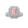 2Cttw Emerald Shaped Pink Lab Grown Diamond (F/VS) Double Halo Engagement Ring 14K Gold