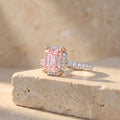 2Cttw Emerald Shaped Pink Lab Grown Diamond (F/VS) Halo Accented Engagement Ring 14K Gold by Fine Color Jewels
