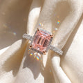 2Cttw Emerald Shaped Pink Lab Grown Diamond (F/VS) Halo Accented Engagement Ring 14K Gold by Fine Color Jewels