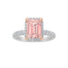 2Cttw Emerald Shaped Pink Lab Grown Diamond (F/VS) Halo Accented Engagement Ring 14K Gold