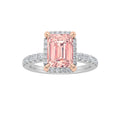 2Cttw Emerald Shaped Pink Lab Grown Diamond (F/VS) Halo Accented Engagement Ring 14K Gold by Fine Color Jewels