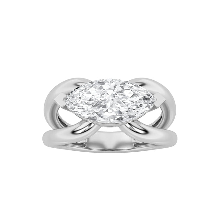 2Cttw Marquise Shaped Lab Grown Diamond (G/VS) East West Solitaire Engagement Ring in 14K Gold by Fine Color Jewels