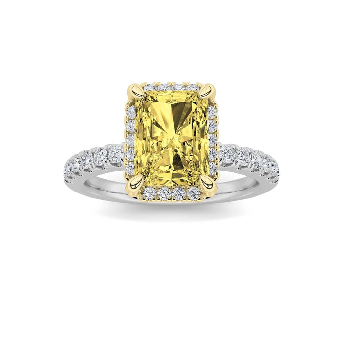 2Cttw Radiant Shaped Yellow Lab Grown Diamond (F/VS) Halo Accented Engagement Ring 14K Gold by Fine Color Jewels