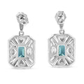.925 Sterling Silver 7x5MM Emerald Shape Blue Topaz and Diamond Accent Art Deco Halo Style Drop and Dangle Earrings (I-J Color, I1-I2 Clarity) by Bids.com