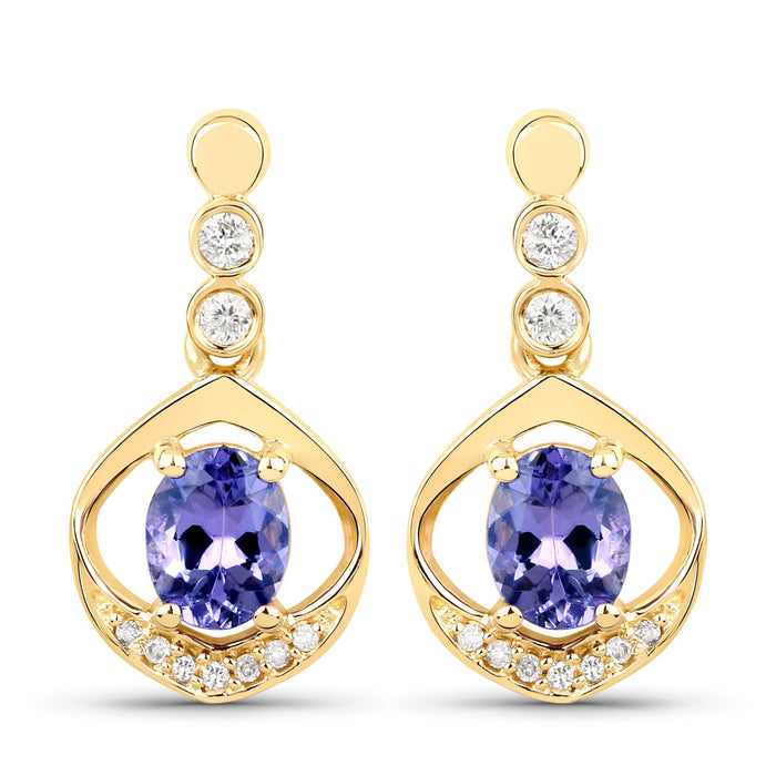 0.76 Carat Genuine Tanzanite and White Diamond 14K Yellow Gold Earrings by Bids.com