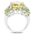 9.38 Carat Genuine Lemon Quartz & Peridot .925 Sterling Silver Ring by Bids.com