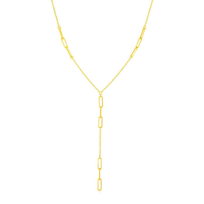14K Yellow Gold Lariat Necklace with Paperclip Chain Stations by Bids.com