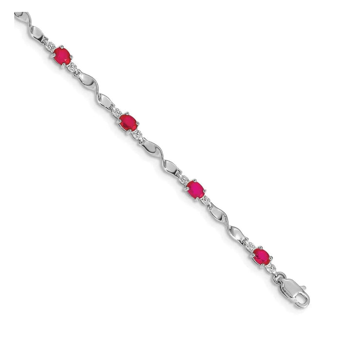Genuine Ruby and Diamond Twisted Link 7 inch Bracelet by Fine Color Jewels