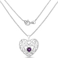 Heart Purple Amethyst Prong Silver Mom Charm Necklace by Fine Color Jewels