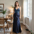 Nightway Sequin-Dot Sateen Fitted Gown, Size 10 by Vanessa Jane