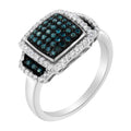 Black Rhodium Plated .925 Sterling Silver 1/2 Cttw White & Blue Diamond Square Halo Cocktail Ring (Fancy Blue & H-I Color, I2-I3 Clarity) - SIze 6 by Bids.com