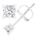 AGS Certified 18K White Gold 1.0 Cttw 4-Prong Set Princess-Cut Solitaire Diamond Screw Back Stud Earrings (E-F Color, SI2-I1 Clarity) by Bids.com