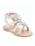 Petalia Little Girls Flowers And Shimmer Detail Sandals, Size 9/White by Vanessa Jane