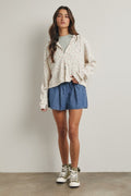 Floral Waffle Knit Hooded Jacket: Cream/Rose by Boutique 23