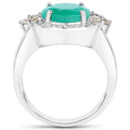 3.51 Carat Genuine Emerald, Champagne Diamond and White Diamond .925 Sterling Silver Ring by Bids.com