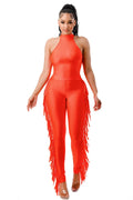 Mock Neck Sleeveless Crop Top & Side Fringe Pants Set by The House of Stylez