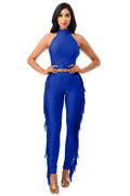 Mock Neck Sleeveless Crop Top & Side Fringe Pants Set by The House of Stylez