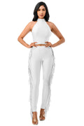 Mock Neck Sleeveless Crop Top & Side Fringe Pants Set by The House of Stylez