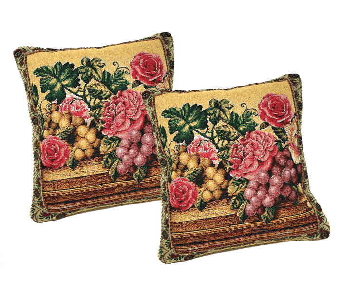 DaDa Bedding Set of 2-Pieces Parade Fruit & Roses Garden Tapestry Throw Pillow Covers w/ Inserts - 18" x 18" by DaDalogy Bedding Collection