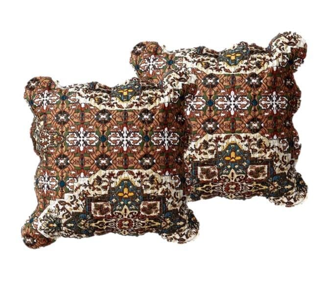 DaDa Bedding Set of 2-Pieces Rustic Earthy Cross Motif Folk Scalloped Throw Pillow Covers, 18" x 18" (JHW944) by DaDalogy Bedding Collection