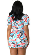 2 Piece Multi Color Short Set w/ Belt by The House of Stylez