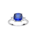 3.00 Ct Cushion Lab Created Blue Sapphire Prong Silver Three Stone Ring by Fine Color Jewels