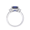 3.00 Ct Cushion Lab Created Blue Sapphire Prong Silver Three Stone Ring by Fine Color Jewels