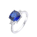 3.00 Ct Cushion Lab Created Blue Sapphire Prong Silver Three Stone Ring by Fine Color Jewels