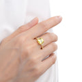 3.00 Ct Cushion Yellow Sapphire Prong 18k Yellow Gold Over Silver Three Stone Ring by Fine Color Jewels