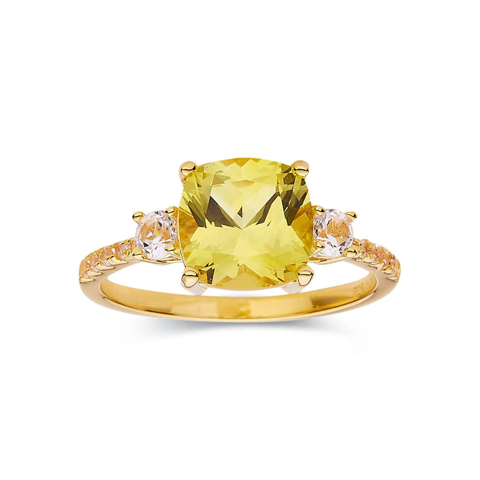 3.00 Ct Cushion Yellow Sapphire Prong 18k Yellow Gold Over Silver Three Stone Ring by Fine Color Jewels