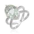 3.00 Ct Oval Green Amethyst Prong Silver Solitaire Cocktail Ring by Fine Color Jewels