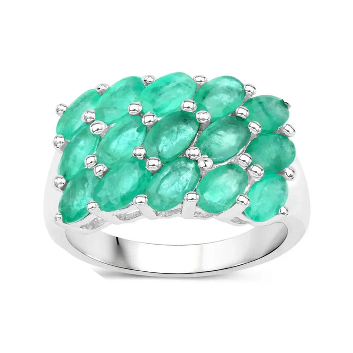 3.00 Ct Oval Green Zambian Emerald Prong Silver Cluster Ring by Fine Color Jewels
