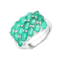 3.00 Ct Oval Green Zambian Emerald Prong Silver Cluster Ring by Fine Color Jewels