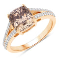 3.03 Ct Cushion Cut Genuine Brown Diamond 18K Yellow Gold Split Pave Shank Engagement Ring by Fine Color Jewels