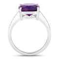 3.10 Ct Cushion Purple Amethyst and Lab Diamond Prong Silver Pave Bridge Ring by Fine Color Jewels