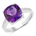 3.10 Ct Cushion Purple Amethyst and Lab Diamond Prong Silver Pave Bridge Ring by Fine Color Jewels