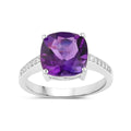 3.10 Ct Cushion Purple Amethyst and Lab Diamond Prong Silver Pave Bridge Ring by Fine Color Jewels