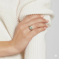 3.11 Ct Round Green Amethyst and White Topaz Prong Silver Bypass Ring by Fine Color Jewels