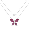 3.12 Ct Marquise Pink Ruby Prong Silver Butterfly Cluster Pendant Necklace by Fine Color Jewels