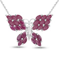 3.12 Ct Marquise Pink Ruby Prong Silver Butterfly Cluster Pendant Necklace by Fine Color Jewels