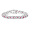 3.12 Ct Round Pinkish Red Johnson Ruby Square Halo Sterling Silver Tennis Bracelet