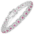 3.12 Ct Round Pinkish Red Johnson Ruby Square Halo Sterling Silver Tennis Bracelet by Fine Color Jewels