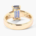 3.14 Ct Octagon Ceylon Blue Sapphire and White Diamond Prong 18K Yellow Gold Pave Bridge Ring by Fine Color Jewels