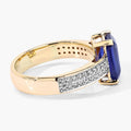 3.14 Ct Octagon Ceylon Blue Sapphire and White Diamond Prong 18K Yellow Gold Pave Bridge Ring by Fine Color Jewels