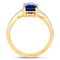 3.14 Ct Octagon Ceylon Blue Sapphire and White Diamond Prong 18K Yellow Gold Pave Bridge Ring by Fine Color Jewels