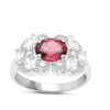 3.16 Ct Oval Red Rhodolite Garnet and White Zircon Prong Silver Cocktail Ring