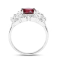3.16 Ct Oval Red Rhodolite Garnet and White Zircon Prong Silver Cocktail Ring by Fine Color Jewels