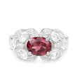 3.16 Ct Oval Red Rhodolite Garnet and White Zircon Prong Silver Cocktail Ring by Fine Color Jewels