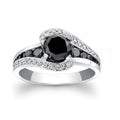 3.16Ct Round Black Spinel Prong Sterling Silver Engagement Bypass Ring by Fine Color Jewels