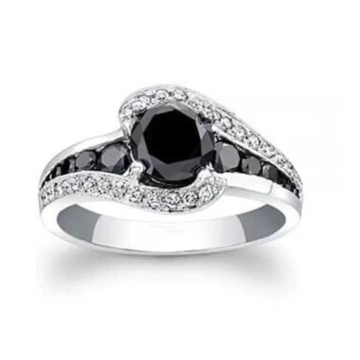 3.16Ct Round Black Spinel Prong Sterling Silver Engagement Bypass Ring by Fine Color Jewels